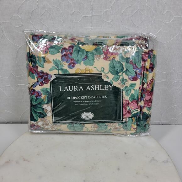 Vintage Laura Ashley Rubens Floral Rod Pocket Drapes 82x84 Set of 2 Panels NEW - Picture 5 of 15